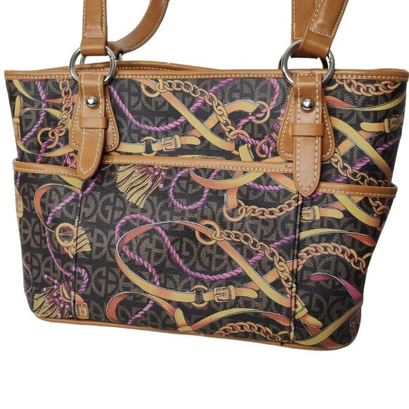 Giani Bernini Purse Handbag Shoulder Bag Faux Leather Brown Tassel/Belt Print - Picture 4 of 12